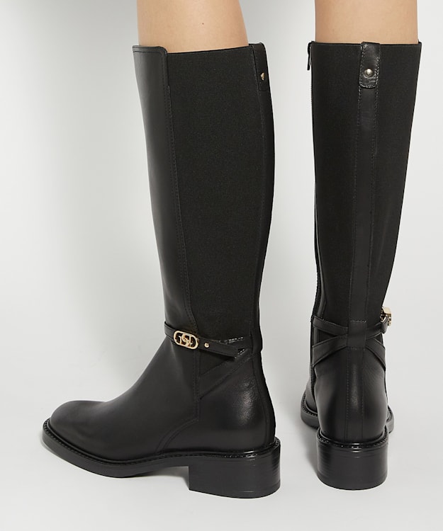 Dune London Tias - Black Branded Buckle Knee High Boots