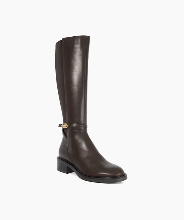 Dune London Tias - Brown Branded Buckle Knee High Boots