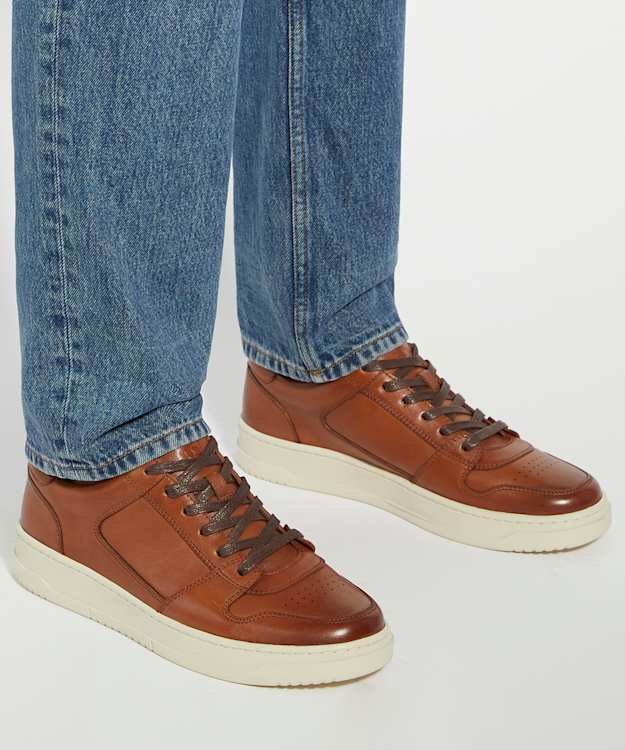 Dune London Til - Tan Leather Round Toe Lace Up Trainers