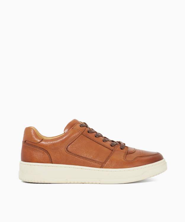 dune london Til - Tan Leather Round Toe Lace Up Trainers
