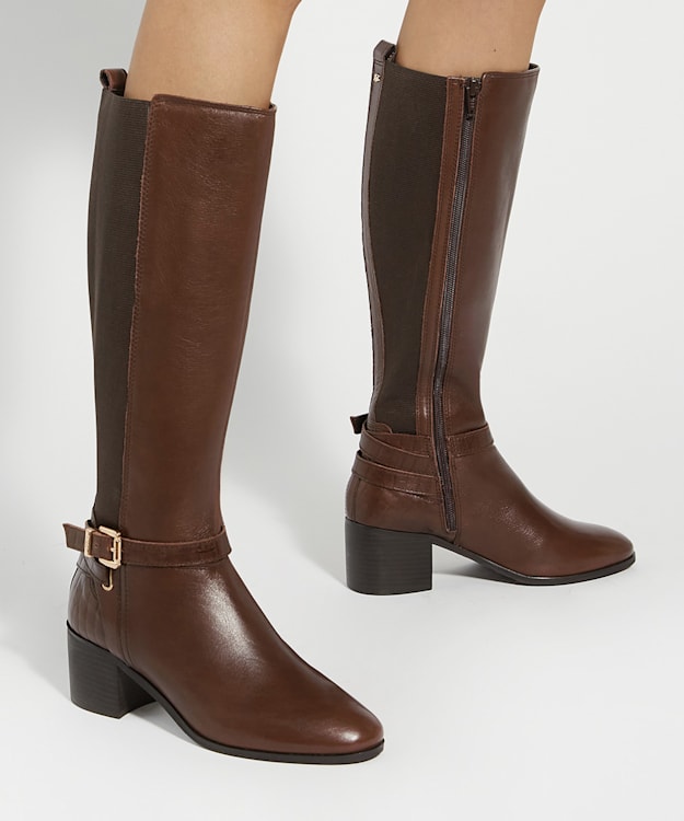 Dune London Tilburies - Brown Leather Round Toe Riding Boots