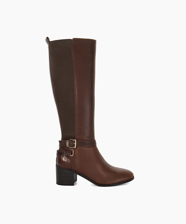 dune london Tilburies - Brown Leather Round Toe Riding Boots