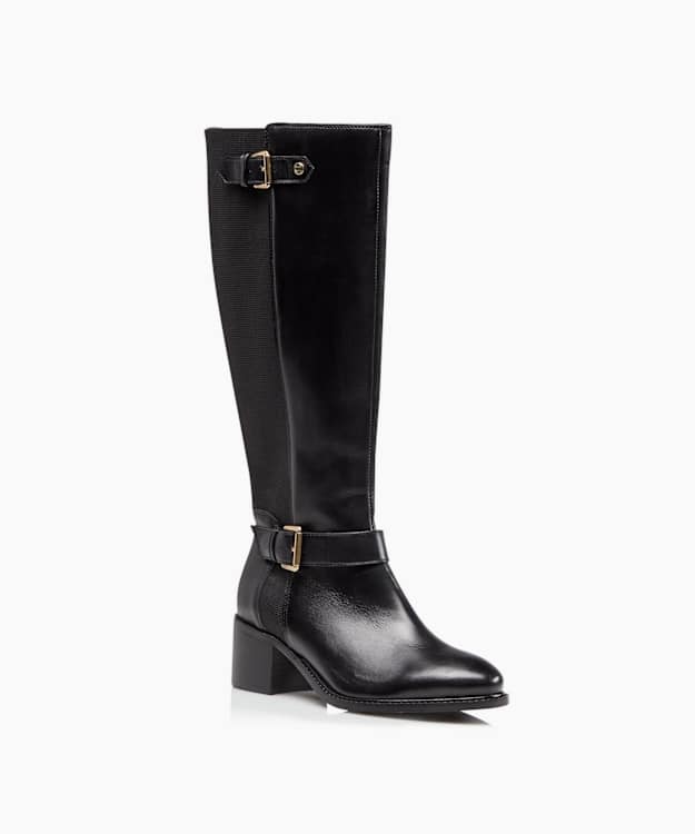 Dune London Tildas - Black Buckle Strap Detail High Leg Boots