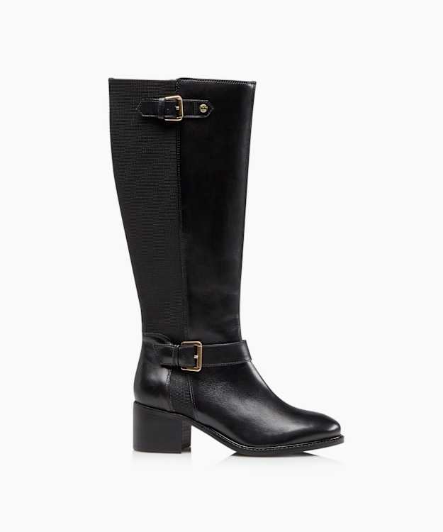 dune london Tildas - Black Buckle Strap Detail High Leg Boots