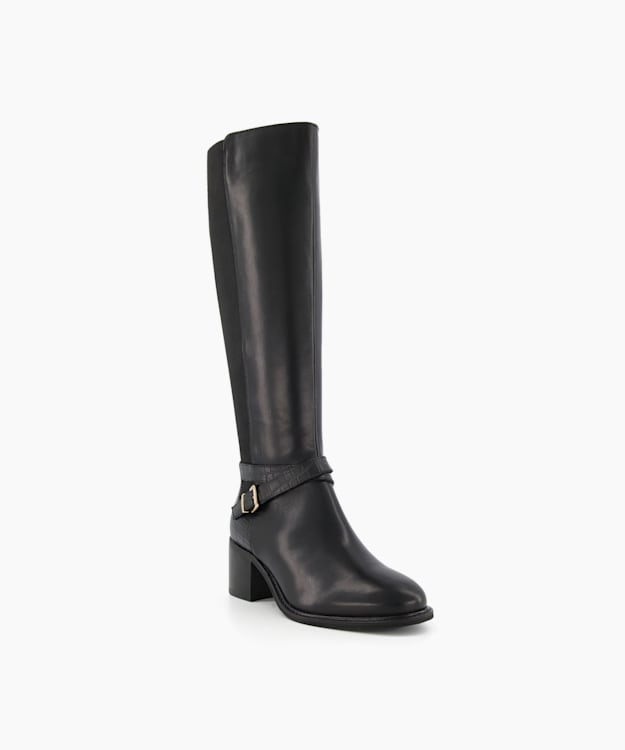 Dune London Tildings - Black Ankle-Strap Knee-High Boots