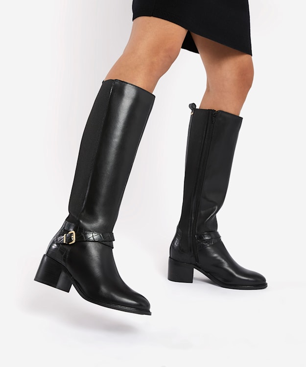 Dune London Tildings - Black Ankle-Strap Knee-High Boots