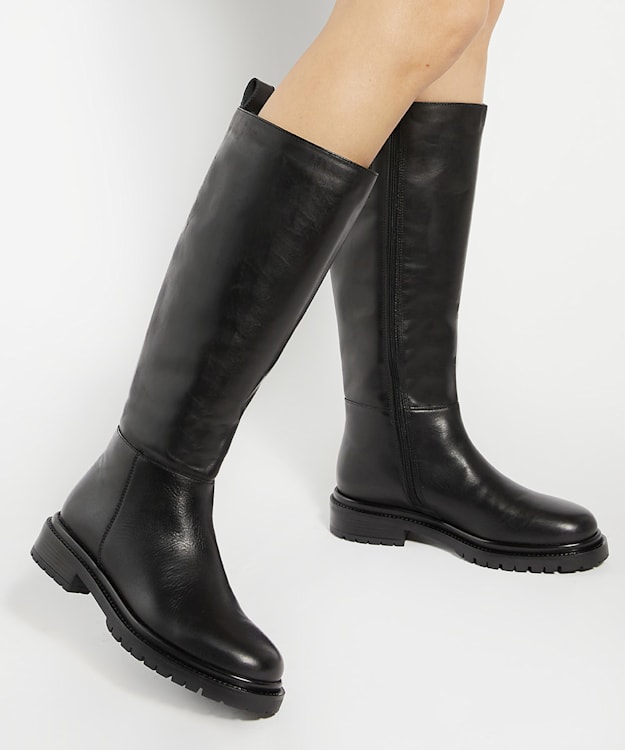 Dune London Tilings - Black Chunky Leather Knee-High Boots