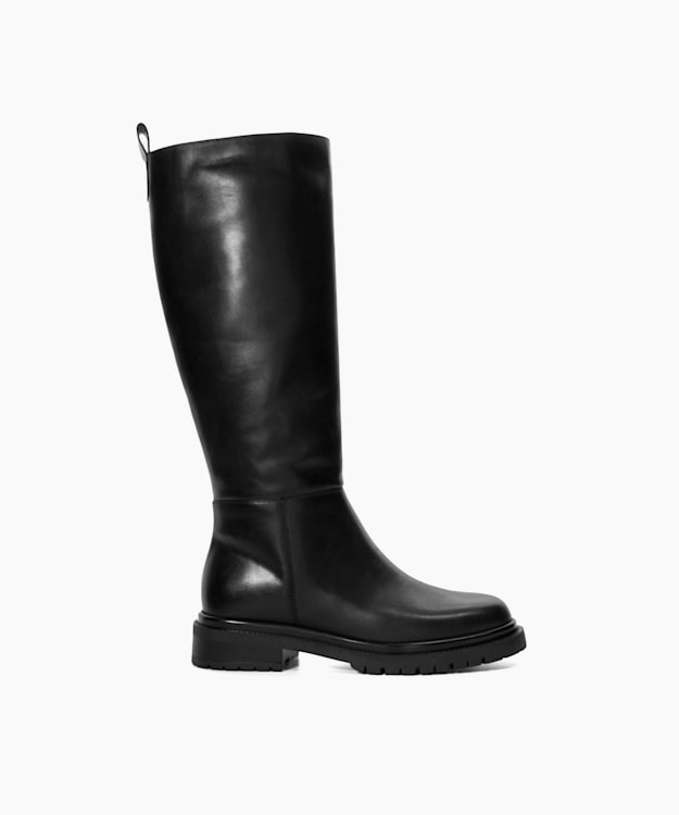 dune london Tilings - Black Chunky Leather Knee-High Boots