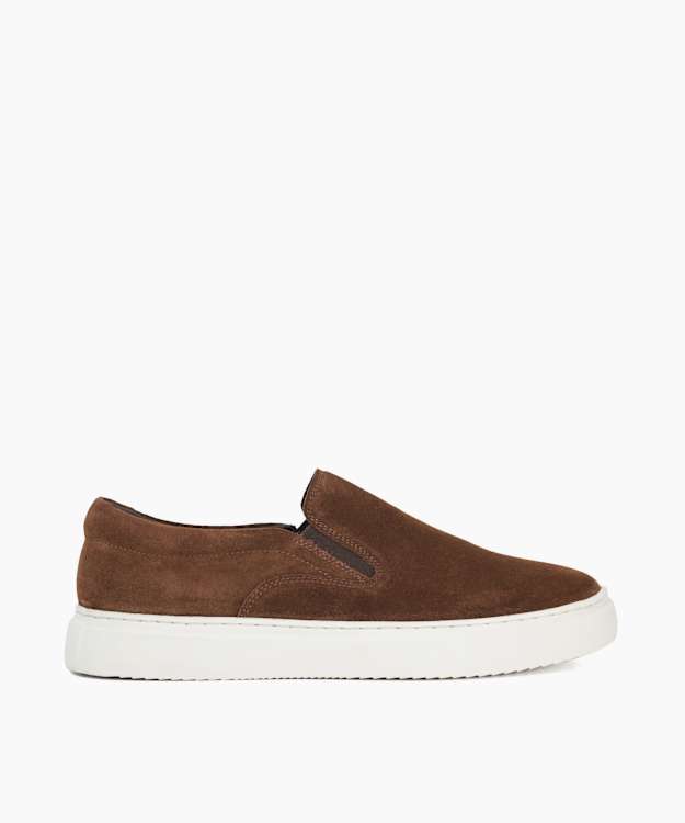 dune london Tillos - Brown Suede Slip-On Cupsole Trainers