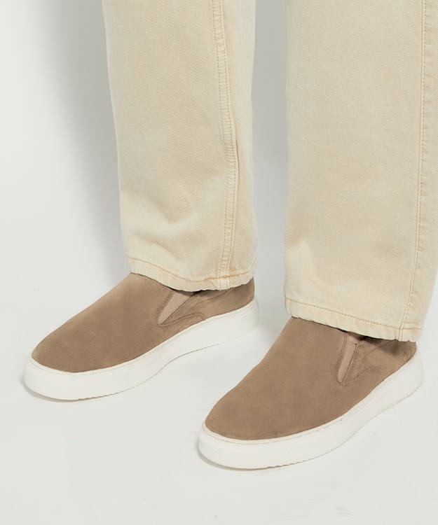 Dune London Tillos - Taupe Suede Slip-On Cupsole Trainers