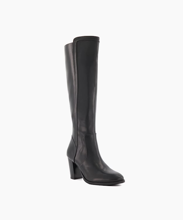 Dune London Tippy 2 - Black Block Heeled Leather Knee High Boots