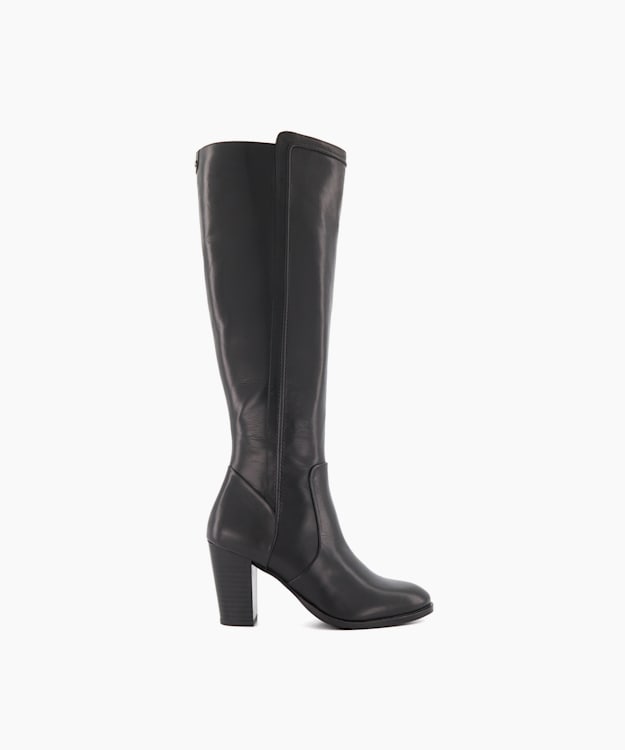dune london Tippy 2 - Black Block Heeled Leather Knee High Boots