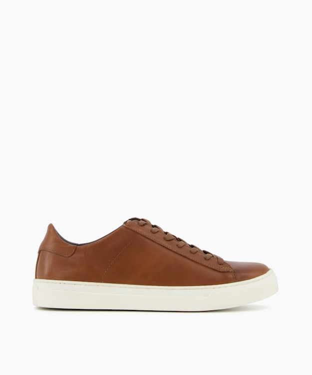 dune london Togen - Tan Cupsole Lace-Up Leather Trainers