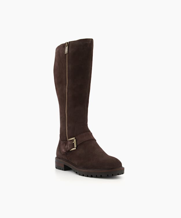 Dune London Trafalgar - Brown Side Zip Flat Knee High Boots
