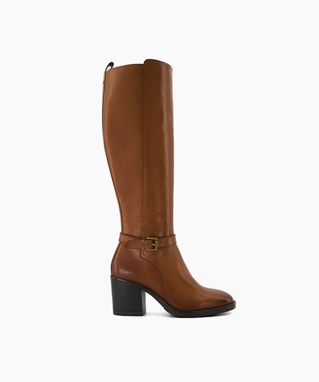 dune london Trance - Tan Leather Block-Heeled Knee-High Boots