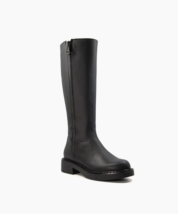 Dune London Treasured - Black Grape-Leather Knee-High Boots