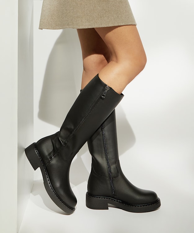 Dune London Treasured - Black Grape-Leather Knee-High Boots