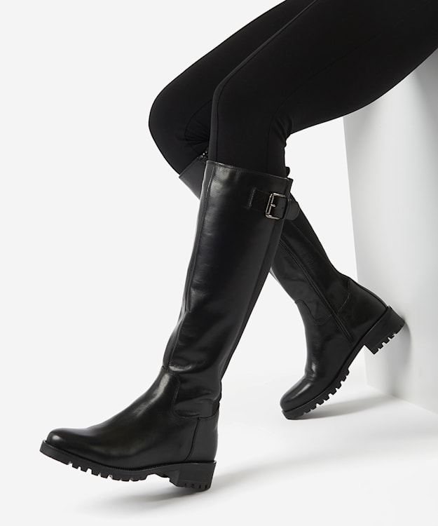 Dune London Trend - Black Buckle Detail Knee High Boots