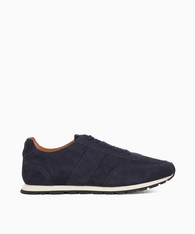 dune london Treyson - Navy Lace-Up Suede Runner Trainer
