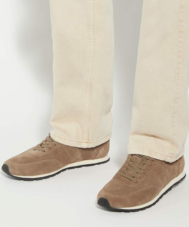 Dune London Treyson - Taupe Lace-Up Suede Runner Trainer
