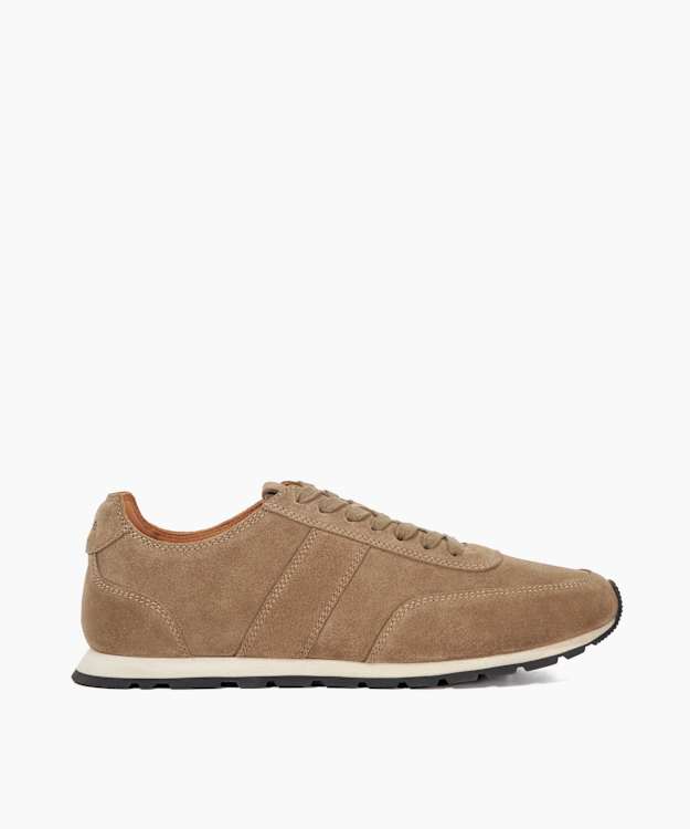 dune london Treyson - Taupe Lace-Up Suede Runner Trainer