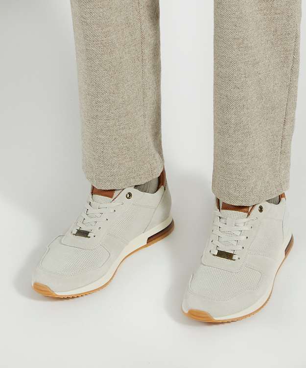 Dune London Trilogy - Off White Wide Fit Lace-Up Runner Trainers