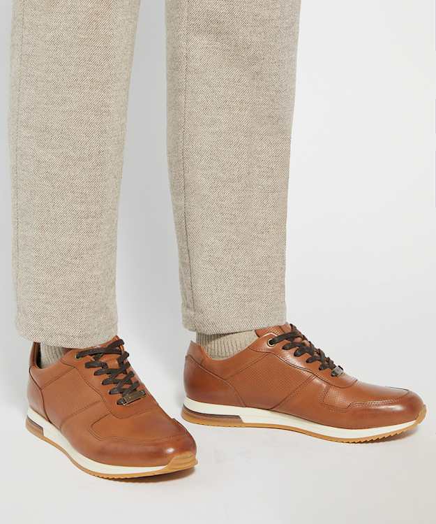 Dune London Trilogy - Tan Wide Fit Lace-Up Runner Trainers