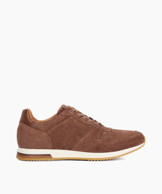 dune london Trilogy - Taupe Wide Fit Suede Lace Up Trainers