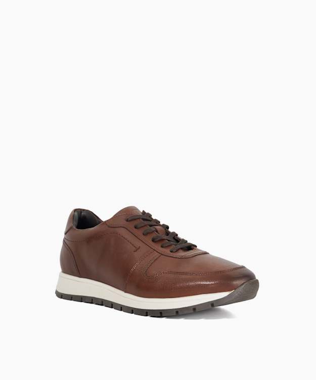 Dune London Tris - Brown Leather Lace-Up Runner Trainers