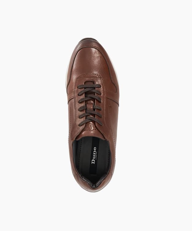 Dune London Tris - Brown Leather Lace-Up Runner Trainers