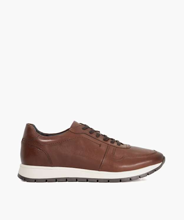 dune london Tris - Brown Leather Lace-Up Runner Trainers