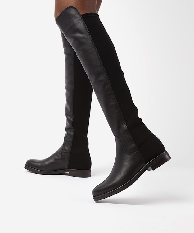 Dune London Tropic - Black Over-The-Knee Stretch Boots