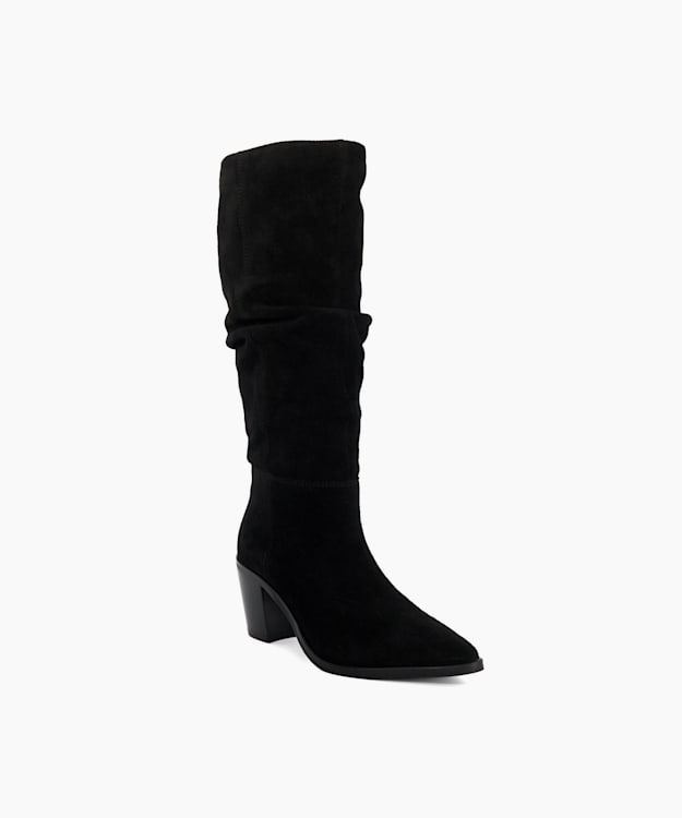 Dune London Troubles - Black Suede Knee High Western Boots