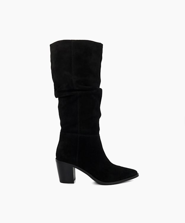 dune london Troubles - Black Suede Knee High Western Boots