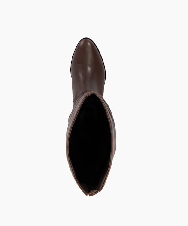 Dune London Trying - Brown Leather Ruched High Leg Boots