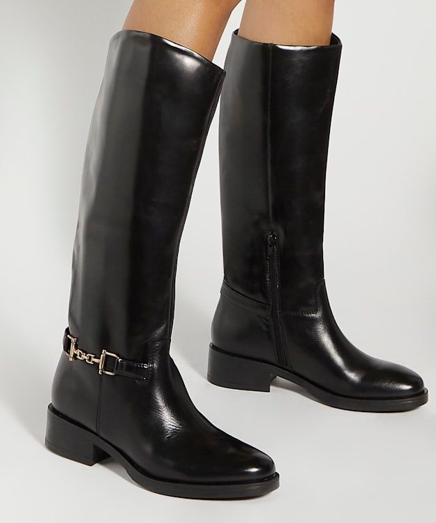 Dune London Tucci - Black Premium Leather Knee High Riding Boots