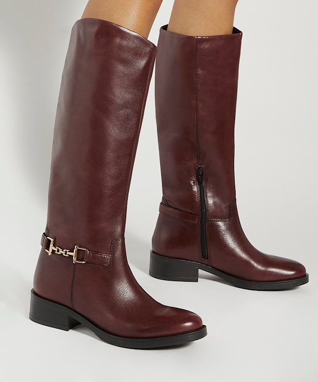 Dune London Tucci - Burgundy Premium Leather Knee High Riding Boots
