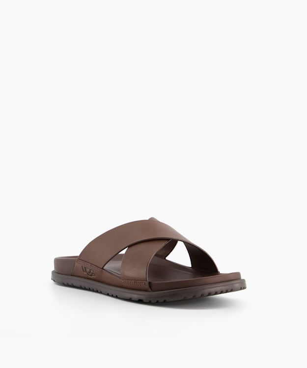 Dune London Wainscott Slide - Brown Leather Slider Sandals
