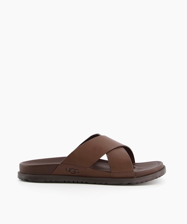dune london Wainscott Slide - Brown Leather Slider Sandals