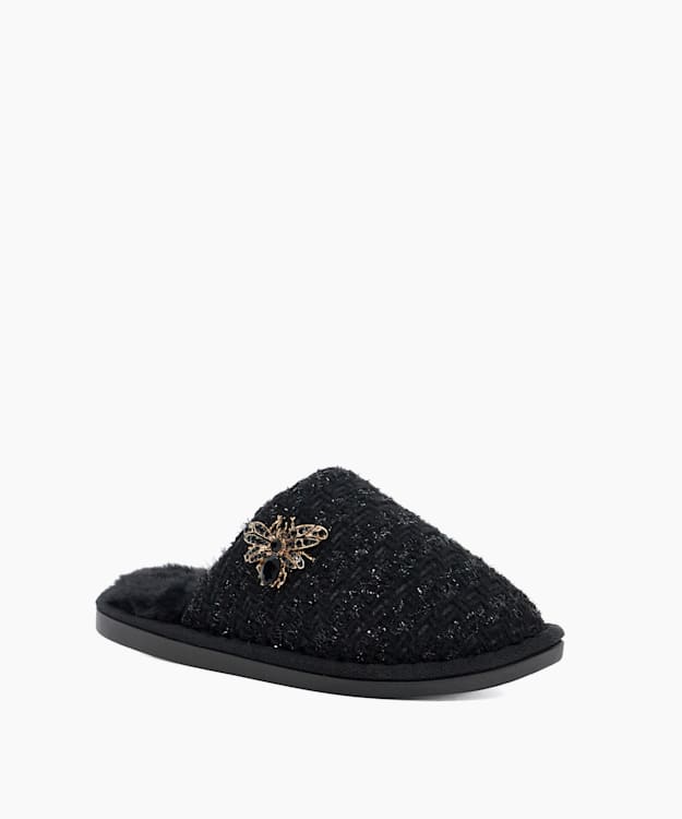 Dune London Willan - Black Textured Dune Bug Embellished Slippers