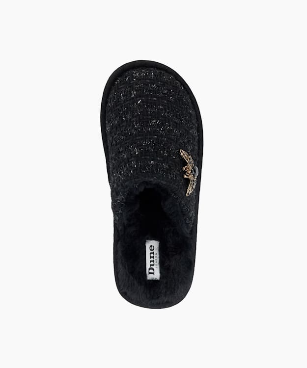 Dune London Willan - Black Textured Dune Bug Embellished Slippers