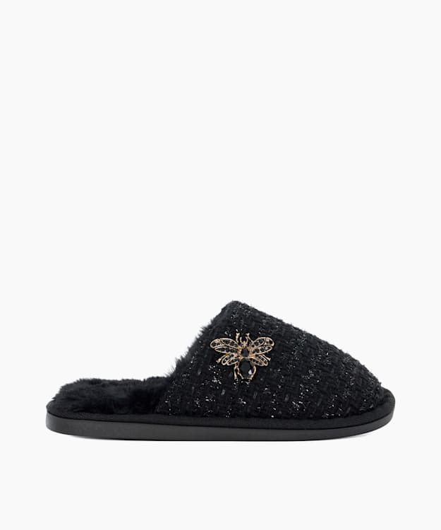 dune london Willan - Black Textured Dune Bug Embellished Slippers