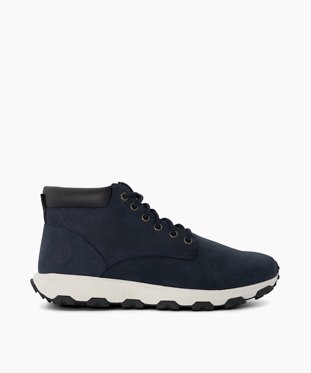 dune london Winsor Park Chu - Navy Lace Up Nubuck Chukka Boots