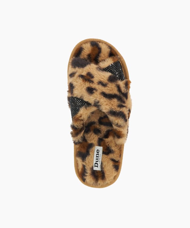 Dune London Winta - Leopard Diamante Cross-Strap Faux-Leopard Slippers