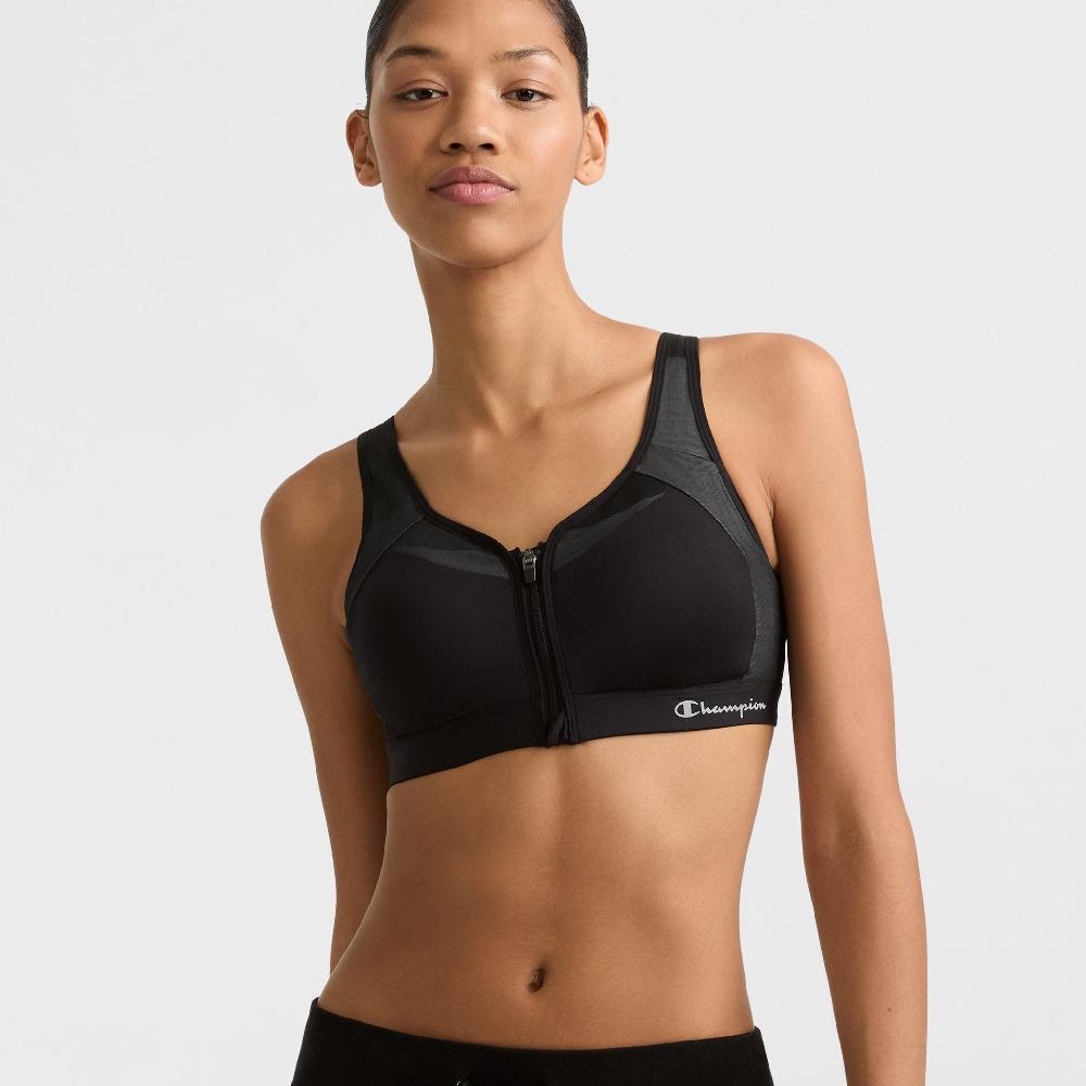 duofold by champion Motion Control Zip Sports Bra Wirefree Script Logo