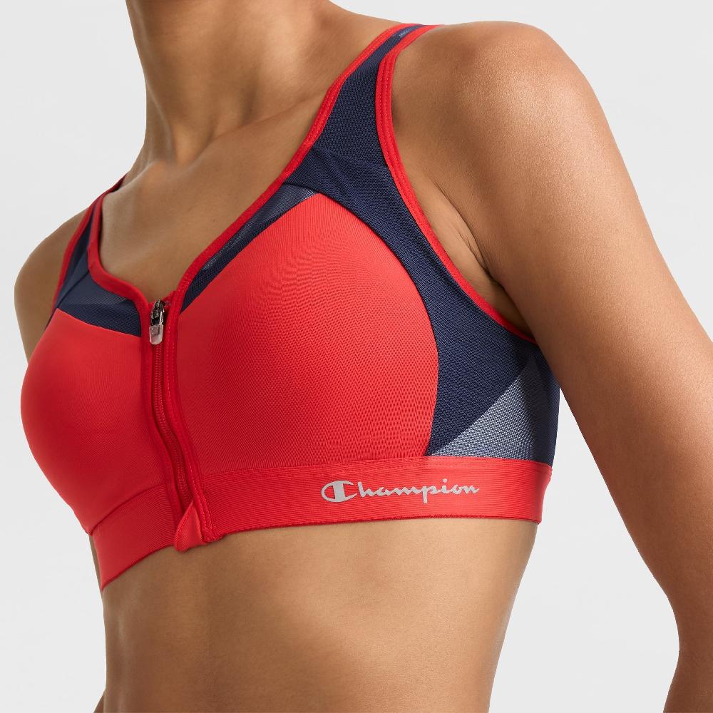 Duofold By Champion Motion Control Zip Sports Bra Wirefree Script Logo