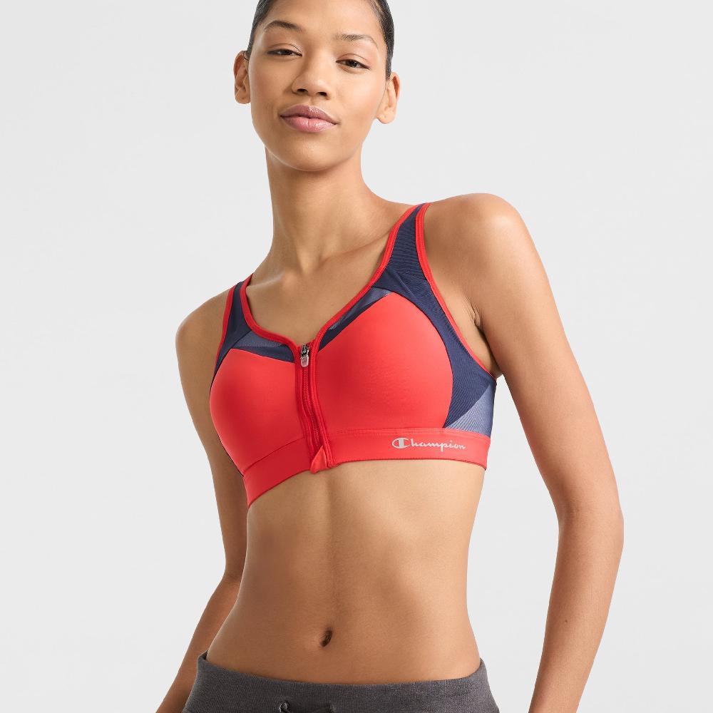 duofold by champion Motion Control Zip Sports Bra Wirefree Script Logo
