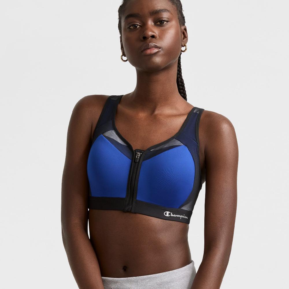 duofold by champion Motion Control Zip Sports Bra Wirefree Script Logo