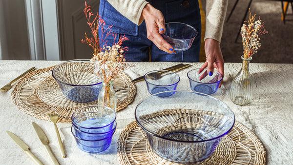 Duralex Lys Marine Blue Glass Soup Plate 7.625" Set Of 6