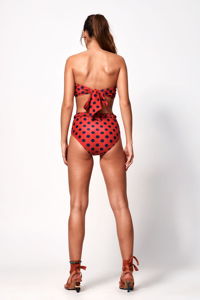 Duskii Cerise Deep V Bandeau | Cherry & Indigo Spot